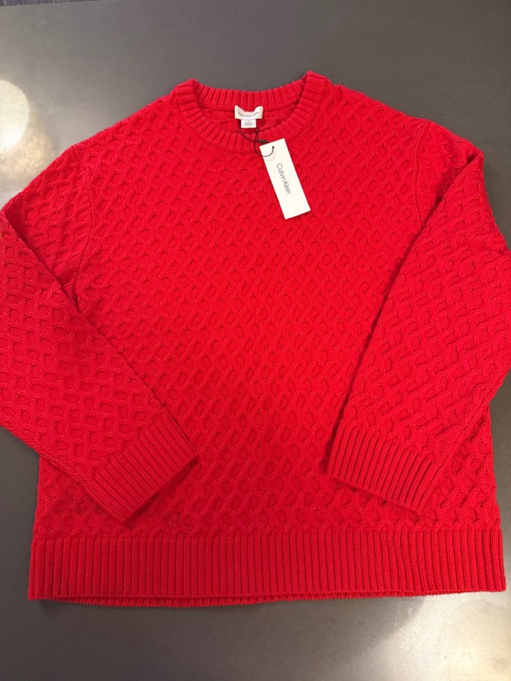 Calvin Klein Men’s Bright Red Cable Knit Crewneck Sweater